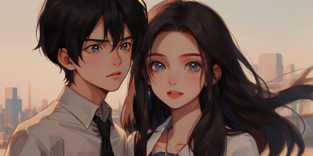 03993-1329646017-portrait, 1girl, 1boy, long hair, blue eyes, short hair, shirt, collared shirt.png